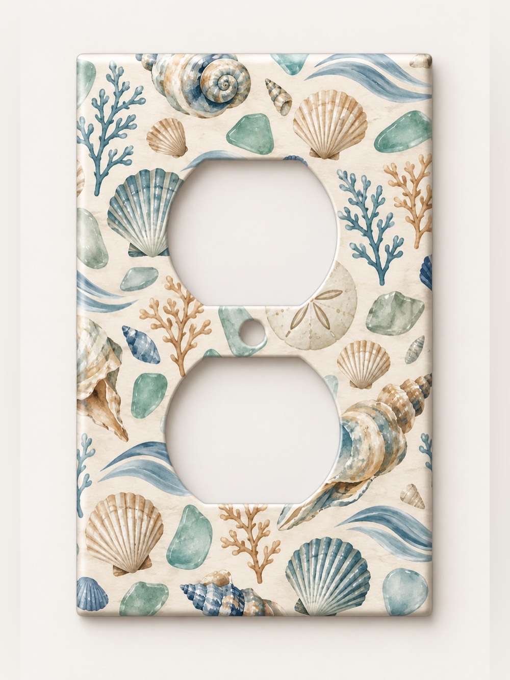 Coastal Sea Glass Seashell Coral Duplex Outlet Wall Plate Cover Beach Decor